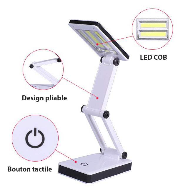 Lampe de Bureau LED Sans Fil Pliable avec Commande Tactile et 3 Niveaux de Luminosité