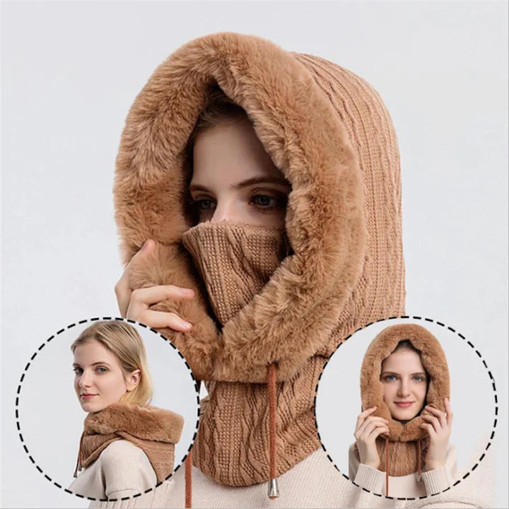 Bonnet coupe-vent chaud en tricot pour l'hiver - Femme