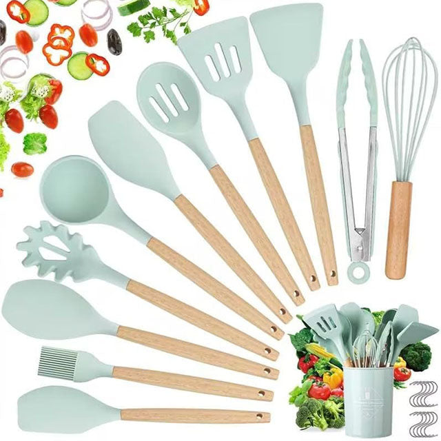 Ustensiles de Cuisine en Silicone et Bois 22 Pièces - Sans BPA