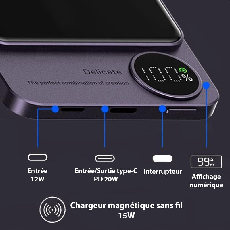 Batterie Powerbank Magnétique Ultra Plat - IPhone Samsung et Android