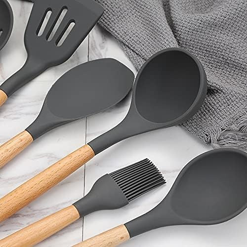 Ustensiles de Cuisine en Silicone et Bois 22 Pièces - Sans BPA