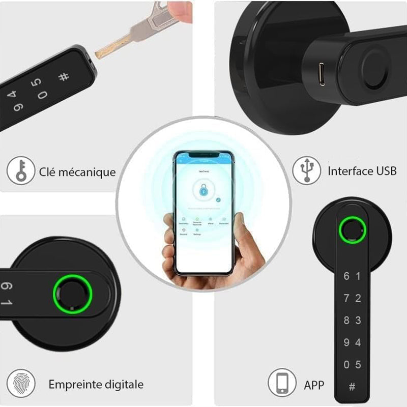 Serrure de Porte Connectée - Poignée de Porte intelligent avec Clé Mécanique - Tuya