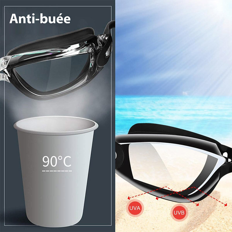 Lunettes de Piscine - Natation Anti-UV et Anti-buée avec Bouchons d'Oreille