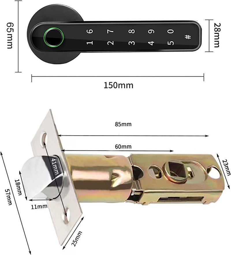 Serrure de Porte Connectée - Poignée de Porte intelligent avec Clé Mécanique - Tuya