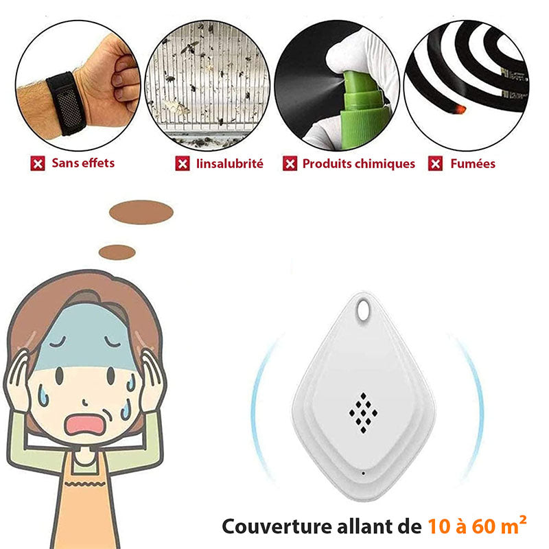 Répulsif Anti-Moustiques à Ultrasons Portable pour Humains et Animaux de Compagnie
