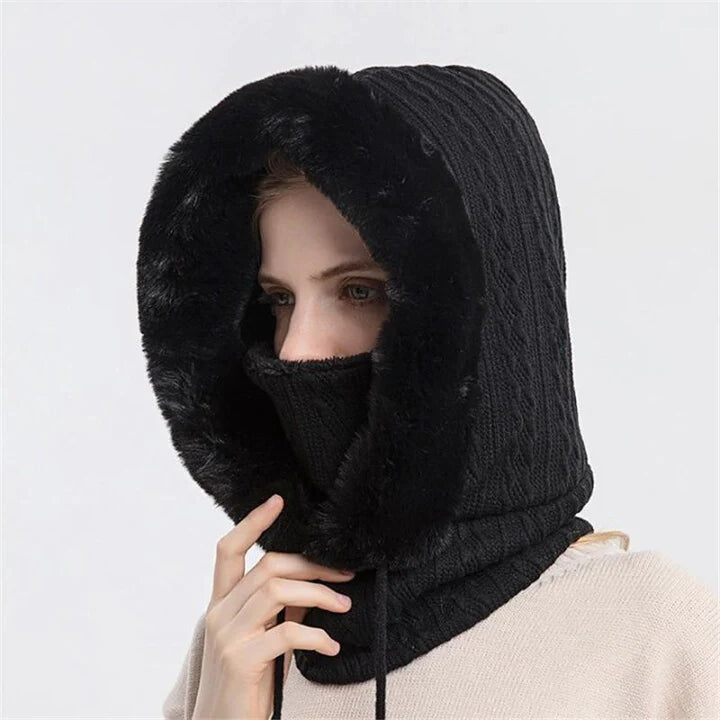 Bonnet coupe-vent chaud en tricot pour l'hiver - Femme