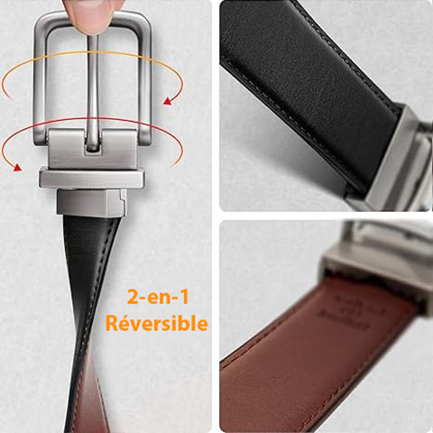 Ceinture Réversible en Cuir Véritable avec Taille Ajustable - Idée Cadeau pour Homme