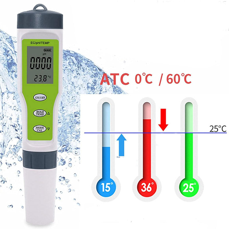 Testeur d'Eau Grande Précision 3-en-1 PH Mètre EC et Température