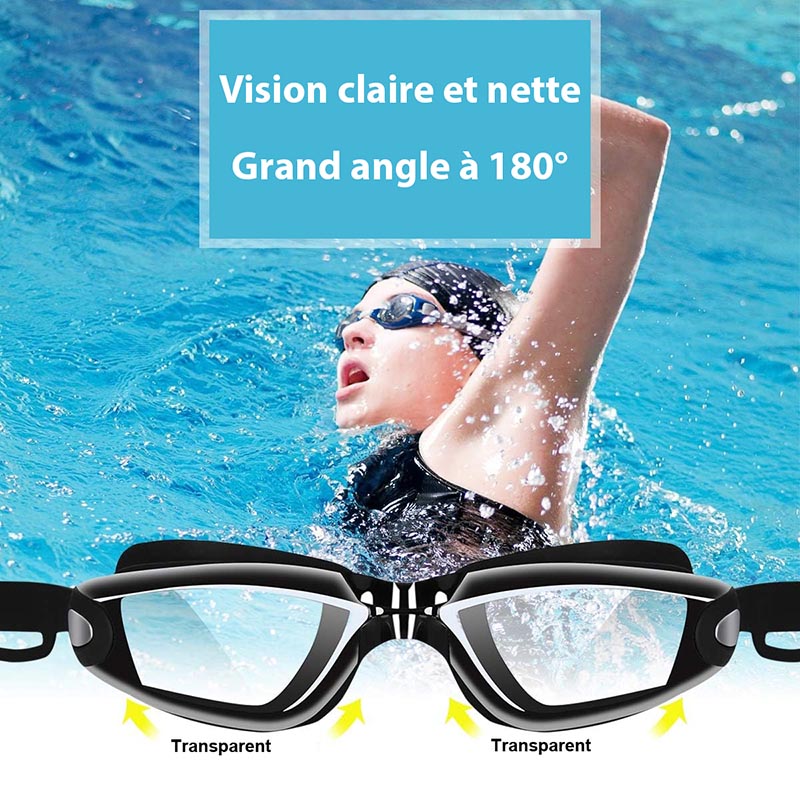 Lunettes de Piscine - Natation Anti-UV et Anti-buée avec Bouchons d'Oreille