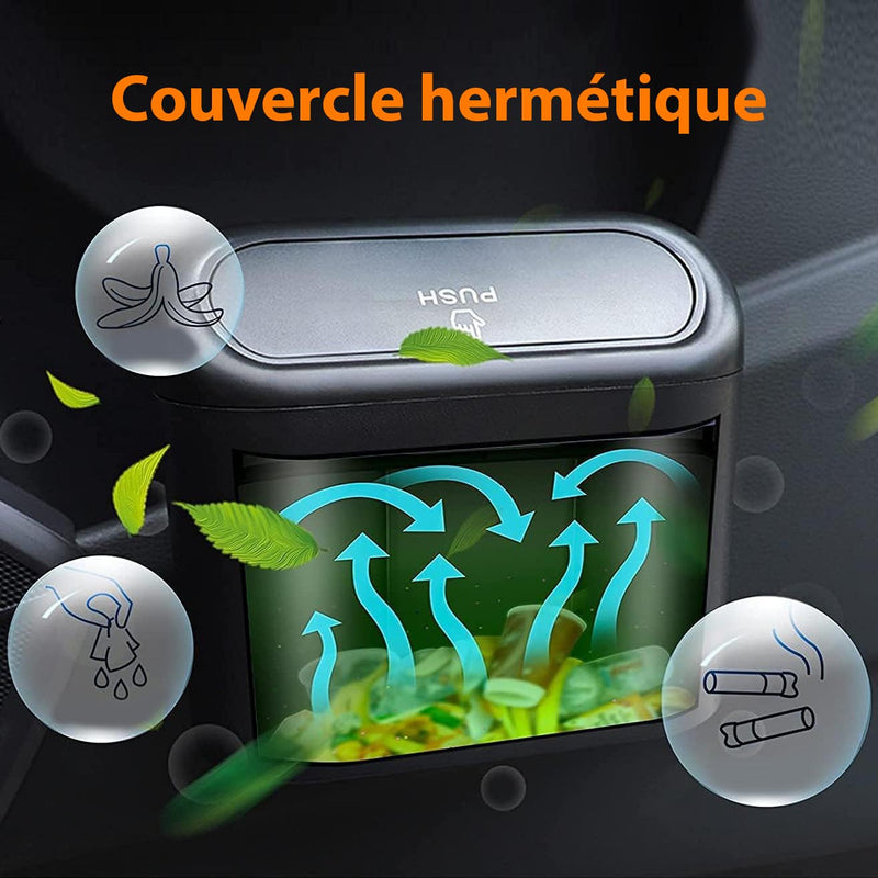 Poubelle de Voiture avec 2 Pack de Sachets et Couvercle - Accessoires Voiture