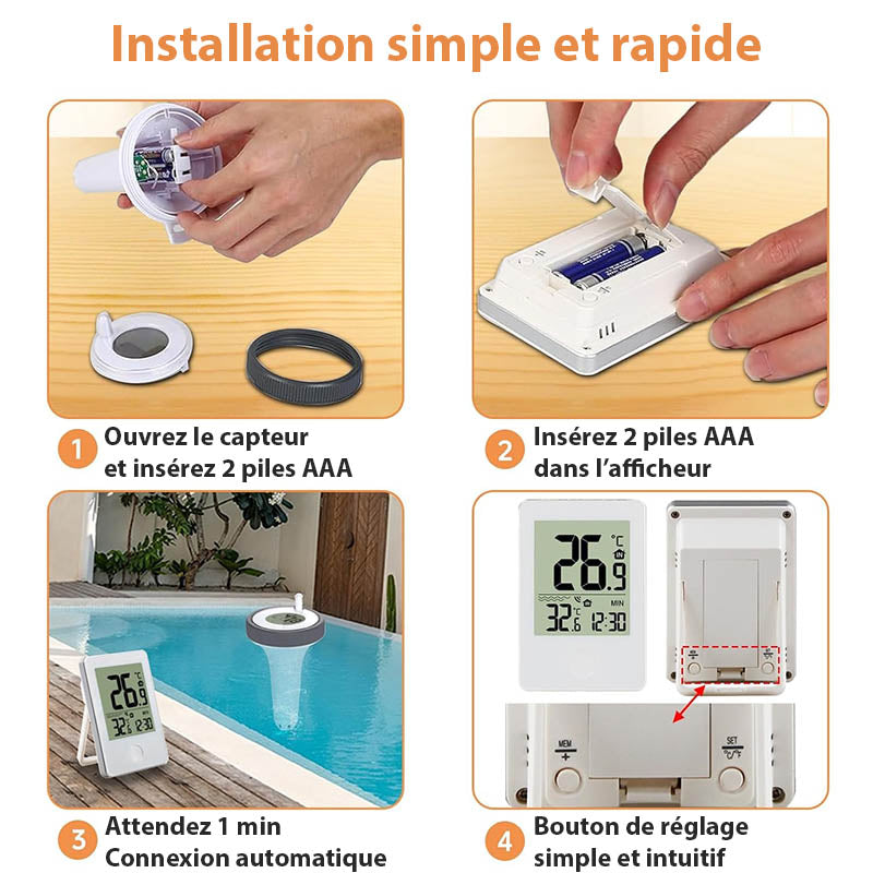 Thermomètre Piscine Flottant avec Afficheur Sans Fil LCD