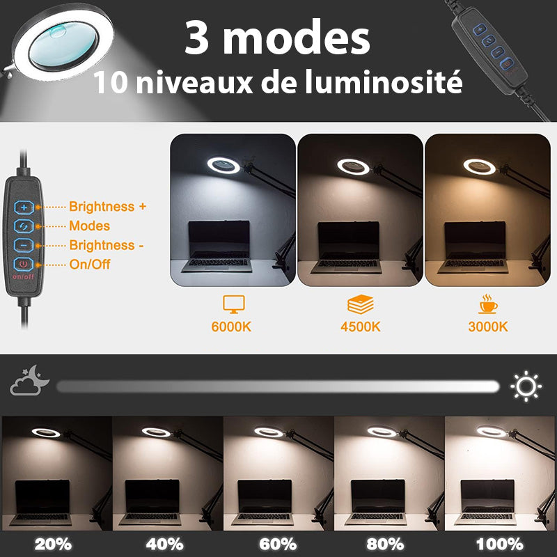 Lampe de Bureau avec Loupe et Bras Pivotant