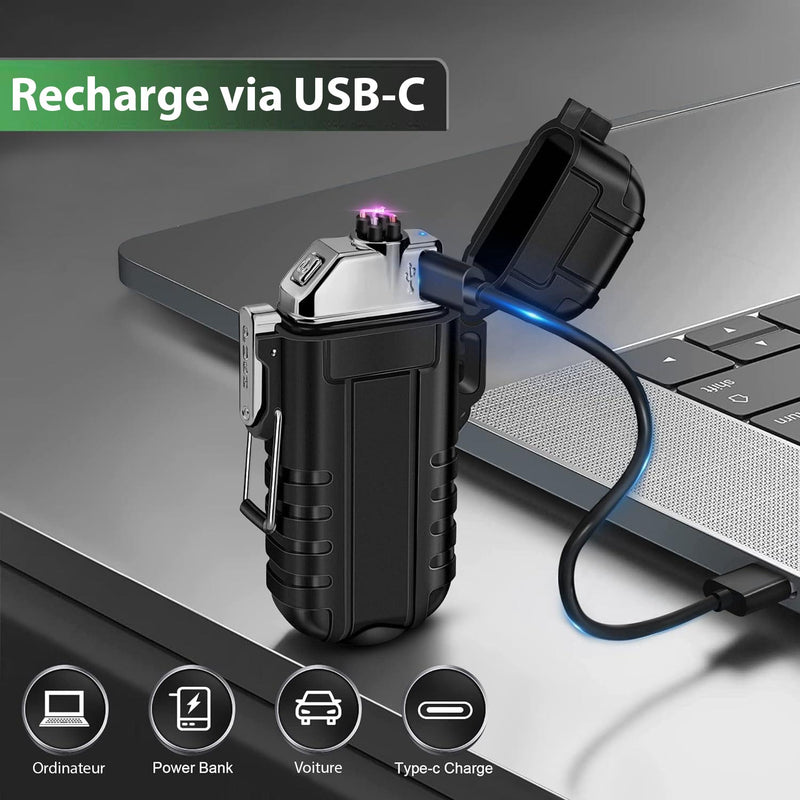 Briquet Électrique Rechargeable USB-C - Étanche et Résistant au Vent