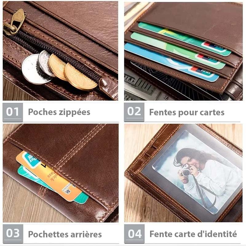 Portefeuille Vintage en Cuir Véritable pour Homme