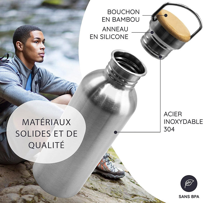 Gourde Écologique en Inox et Bambou sans BPA