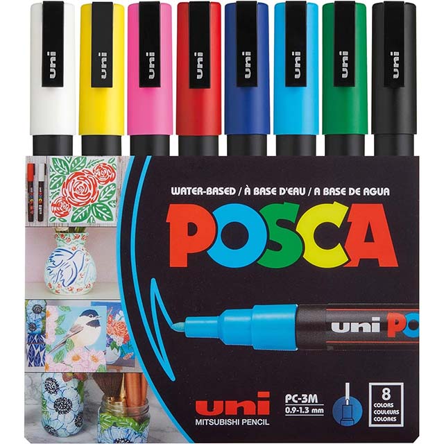 8 Feutres POSCA - Marqueurs PC3M - Peinture à Base d'Eau