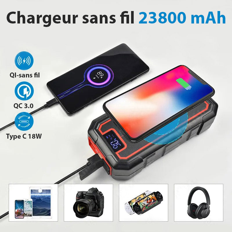 Booster Professionnel de Voiture Moto avec Chargeur Led 2500A et 23800mAh