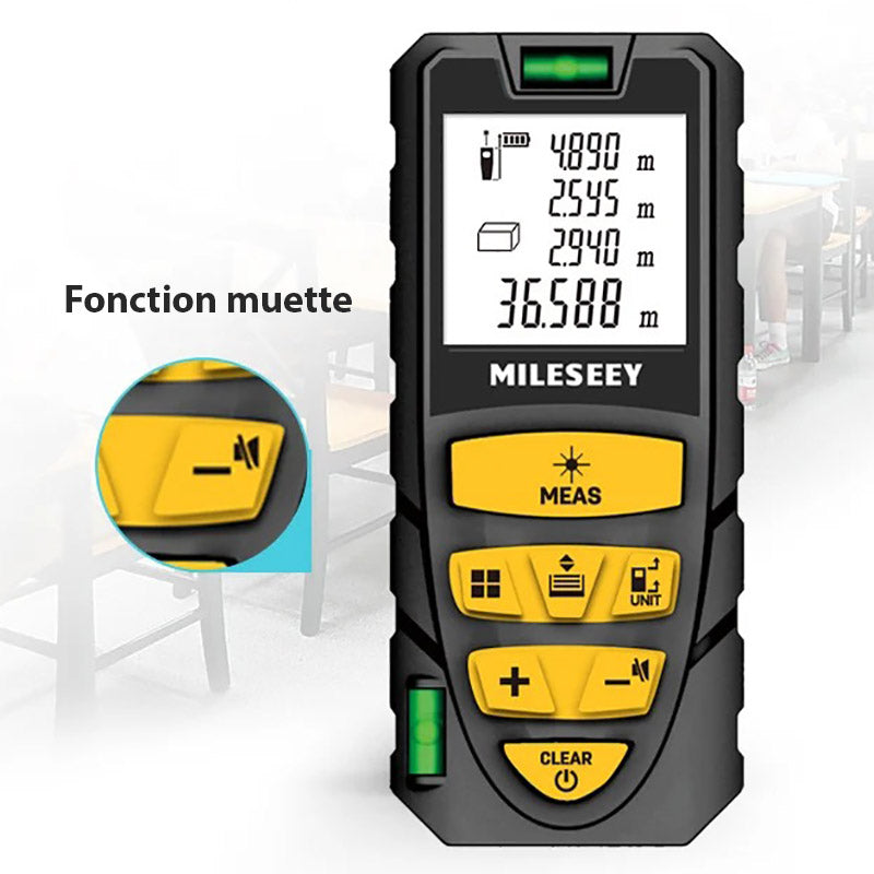 Télémètre Laser - Décamètre Numérique 2 Niveaux à Bulle - LCD et Affichage 4 Lignes