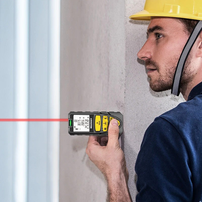 Télémètre Laser - Décamètre Numérique 2 Niveaux à Bulle - LCD et Affichage 4 Lignes