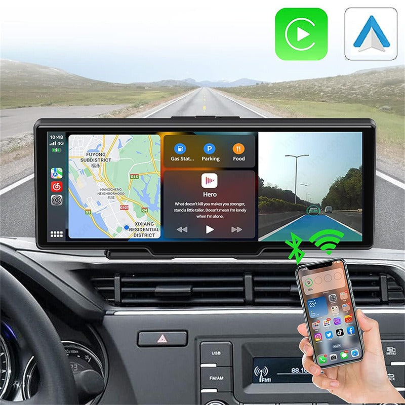 Écran Autoradio Sans Fil 2K avec Dashcam et Caméra Arrière 1080P 64 Go - CarPlay et Android Auto