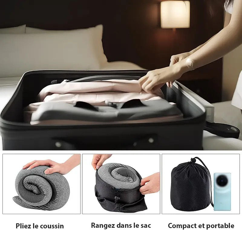 Coussin de Voyage en Mousse à Mémoire de Forme - Oreiller Ergonomique 360