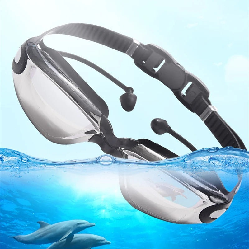 Lunettes de Piscine - Natation Anti-UV et Anti-buée avec Bouchons d'Oreille