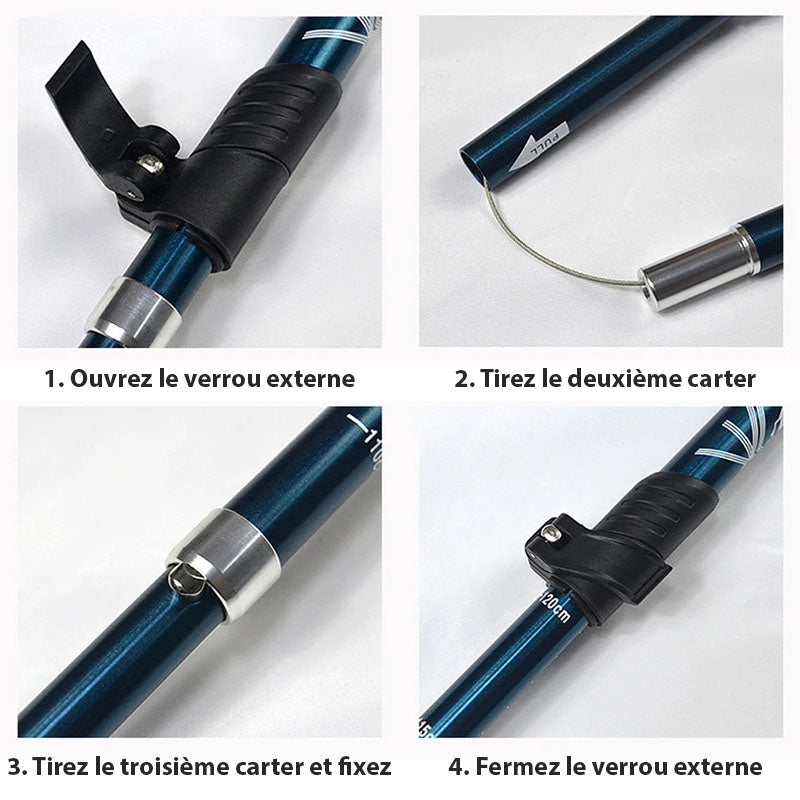 Baton de Marche et Randonnée Réglable Pliable et Ultra-compacte