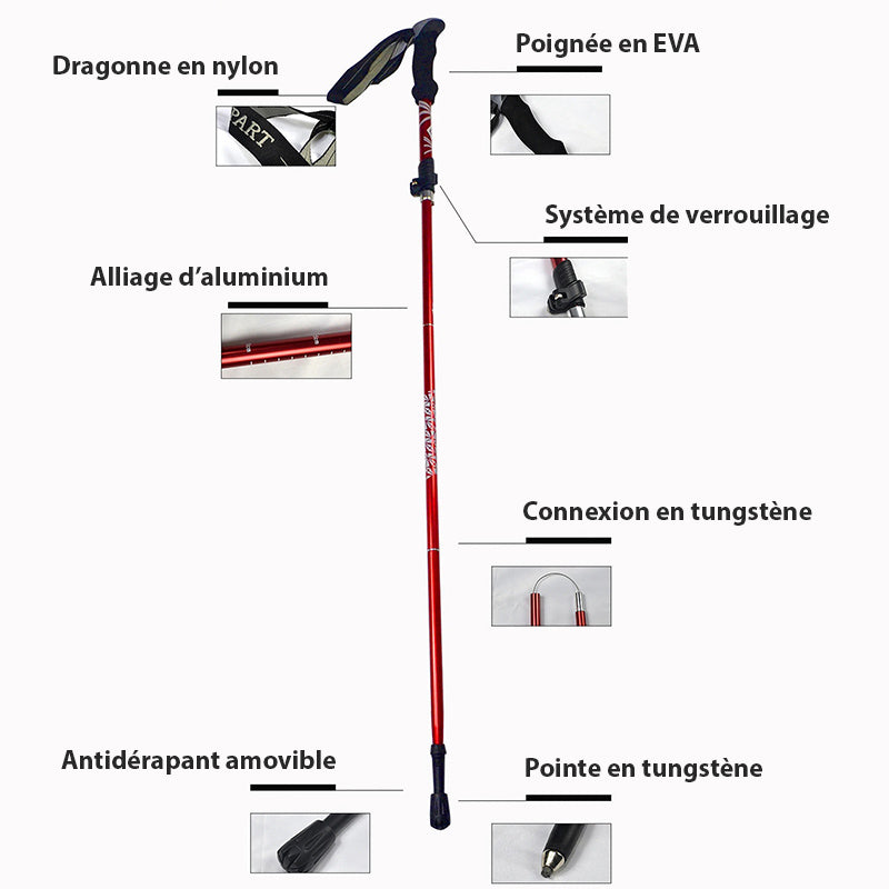 Baton de Marche et Randonnée Réglable Pliable et Ultra-compacte