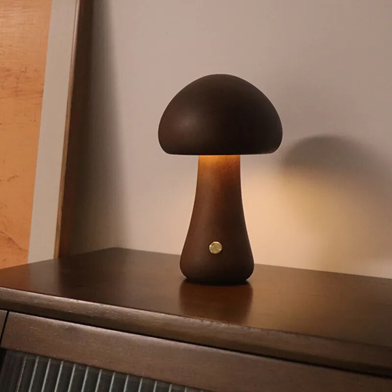 Lampe champignon veilleuse LED tactile en bois