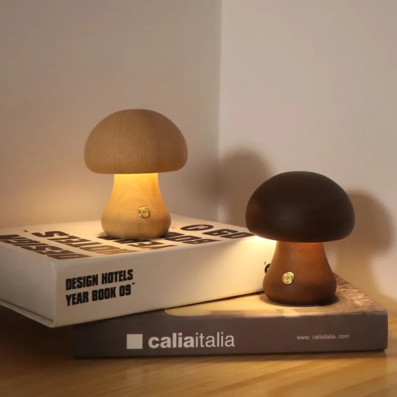 Lampe champignon veilleuse LED tactile en bois