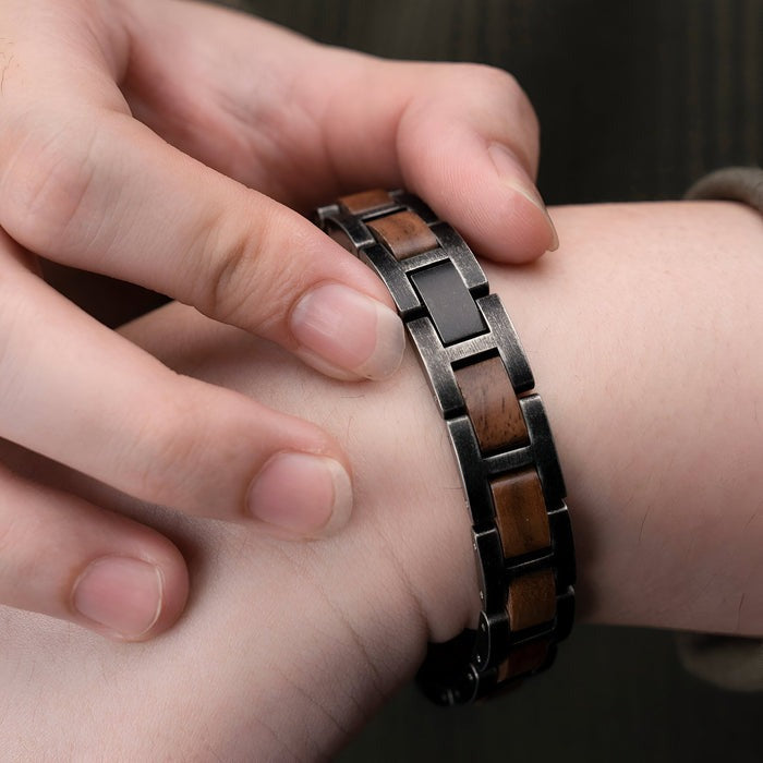 Bracelet en Bois et Acier Inoxydable pour Homme