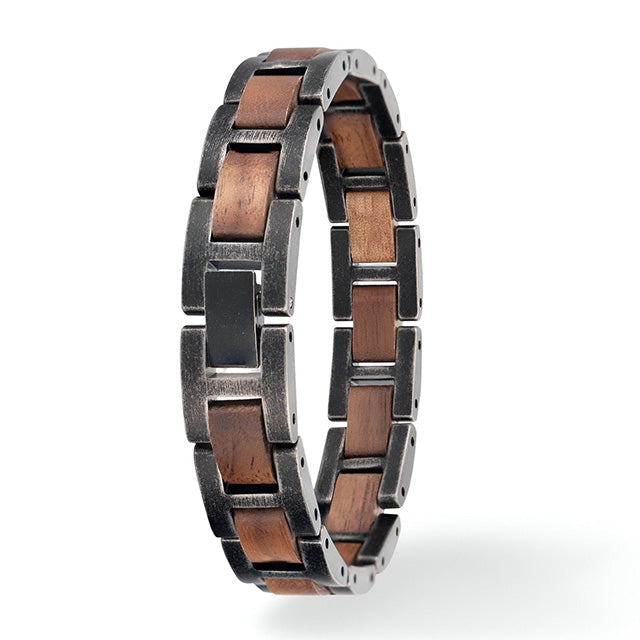 Bracelet en Bois et Acier Inoxydable pour Homme