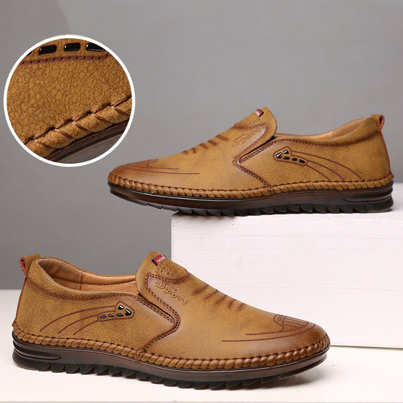 Chaussures d'été en cuir décontractées respirantes pour hommes