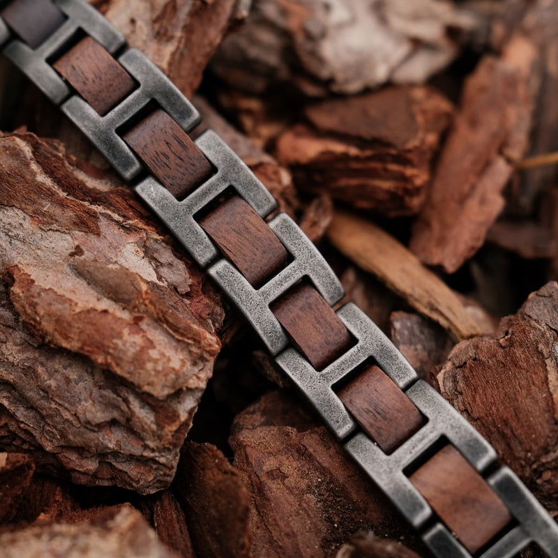 Bracelet en Bois et Acier Inoxydable pour Homme