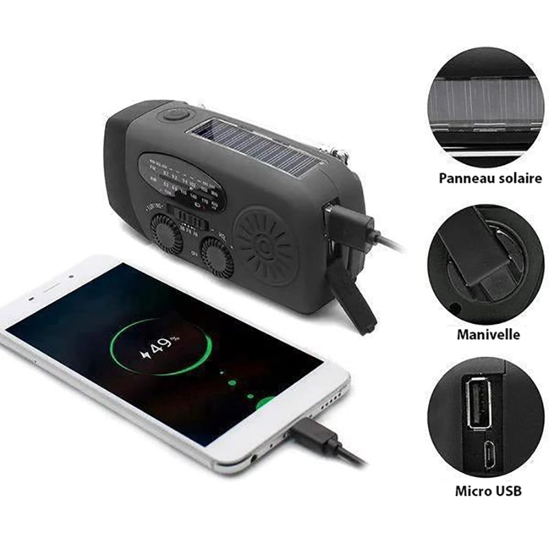 Lampe Radio Rechargeable 3-en-1 avec Power Bank - Spécial Survie