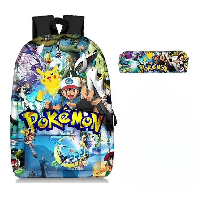 Sac à Dos Pokémon avec Trousse - Ensemble Cartable pour la Rentrée Scolaire