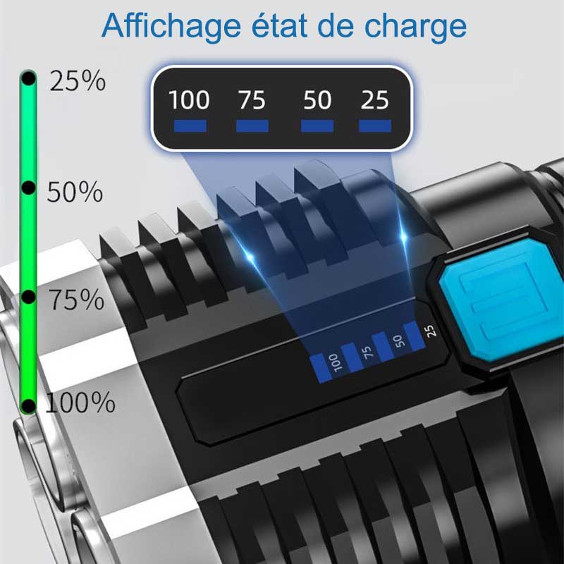 Lampe torche puissante - 4 LED rechargeable