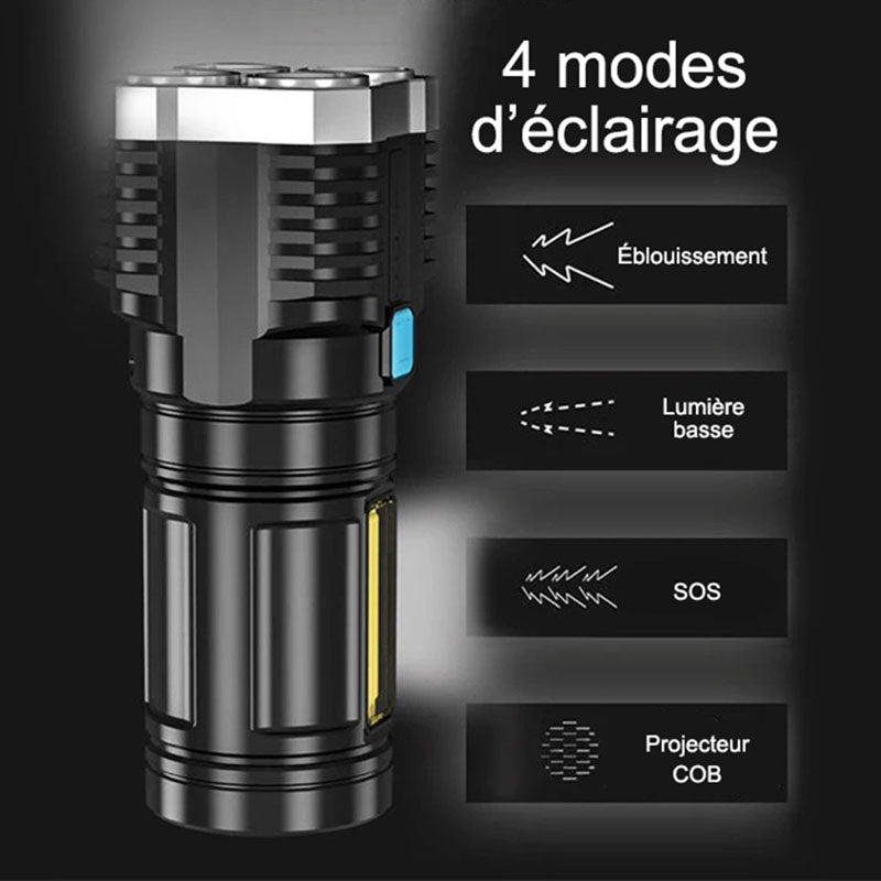 Lampe torche puissante - 4 LED rechargeable